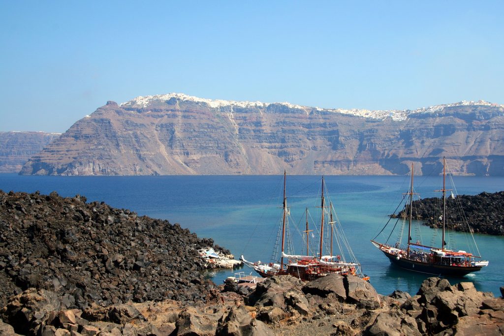 Boats in the caldera bay